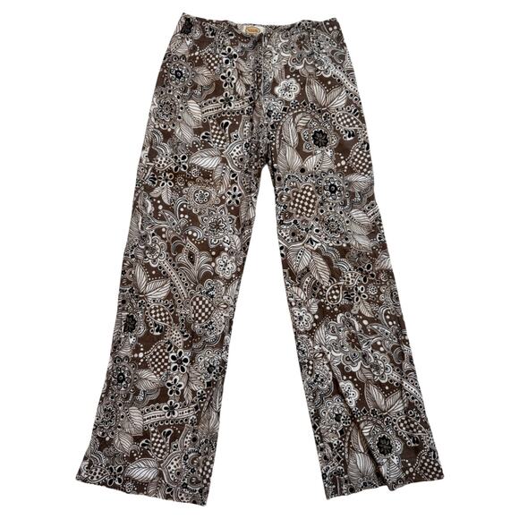 Talbots Pants - Talbots Paisley Cotton Flare Pants Women's 2 Petite 2P Brown Boho Retro Earthy